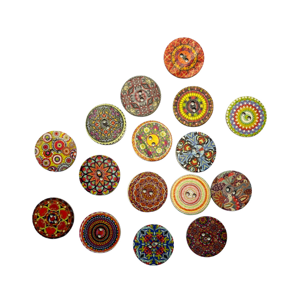 Mixed Pattern Round Wood Buttons